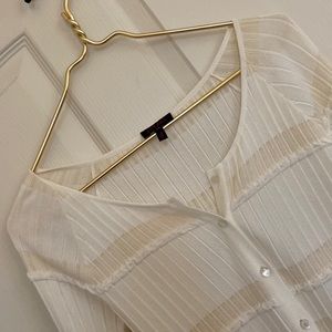 Escada Cardigan Cream & Beige Fine Gauge Pearl Buttons EUC